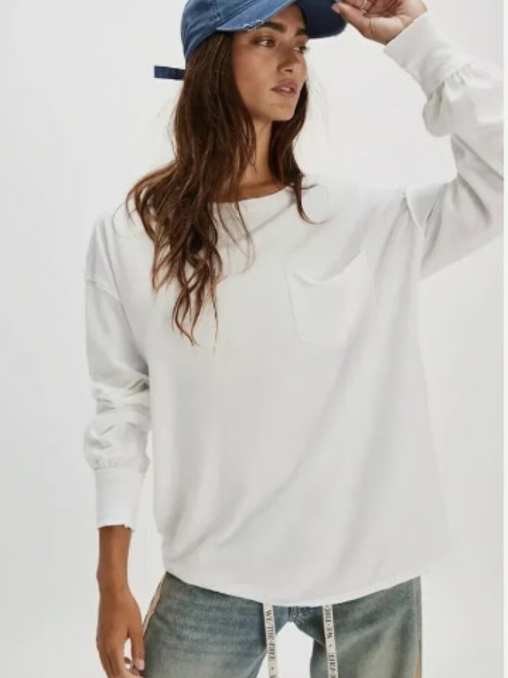 WE THE FREE PEOPLE FADE INTO YOU WHITE OVERSIZED POCKET TEE TOP NEW S/M